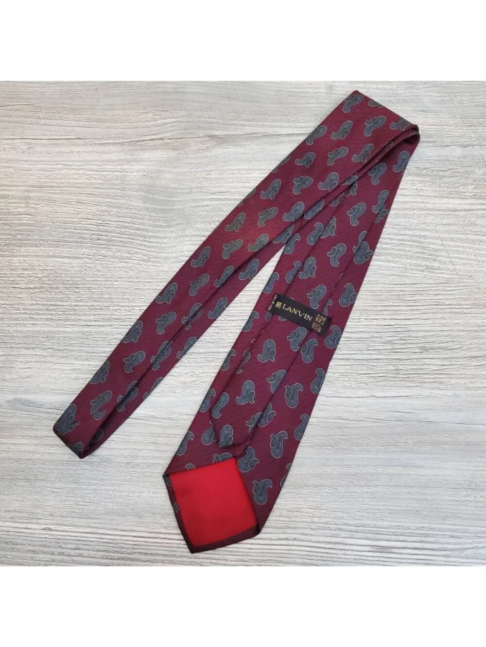 Lanvin maroon and blue paisley silk tie, made in Italy